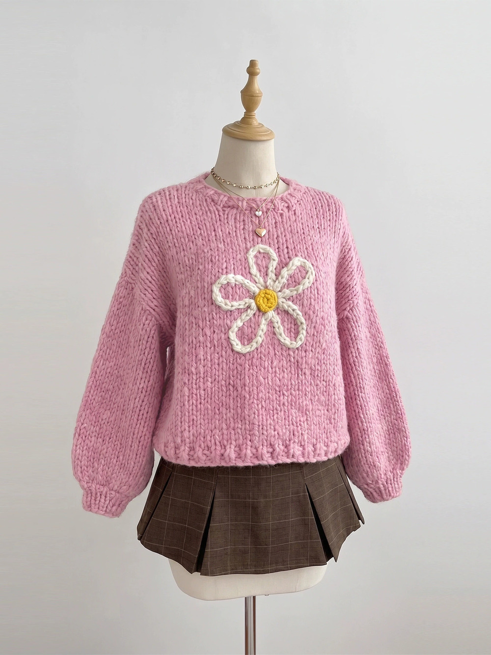 ZARA Womens 3D Floral Knit Sweater Loose Sweet Pullover